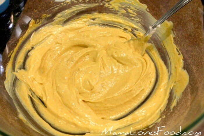 Mixing curry mustard sauce in a bowl. 