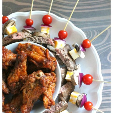 Loaded Burger Skewers and Hot Wings for Game Day Parties!