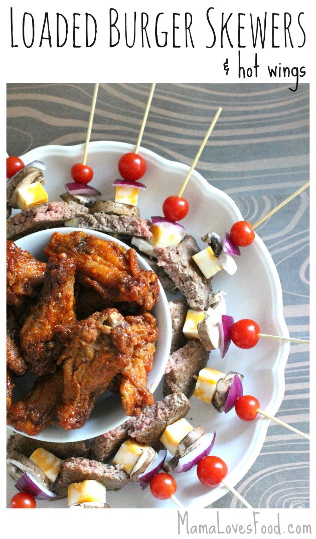 Loaded Burger Skewers and Hot Wings for Game Day Parties!