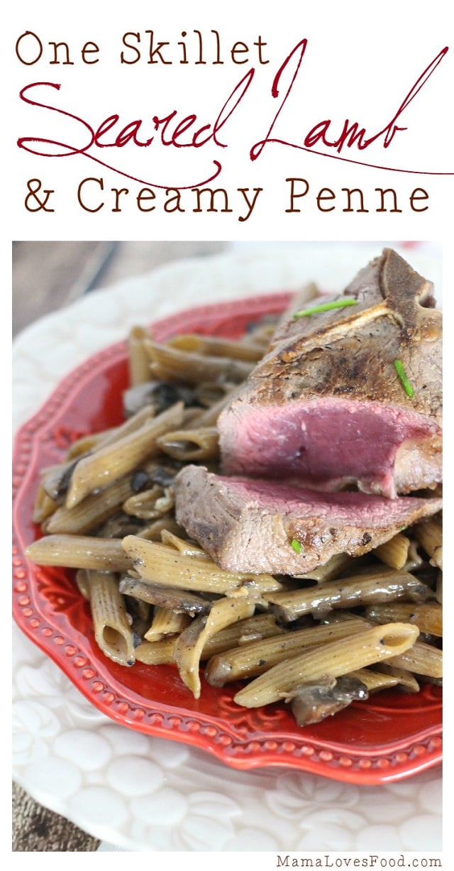 One Skillet Seared Lamb & Creamy Red Wine Penne