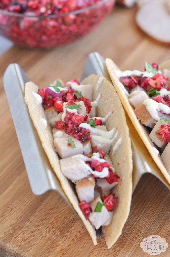Turkey Tacos with Cranberry Salsa from Just Us Four