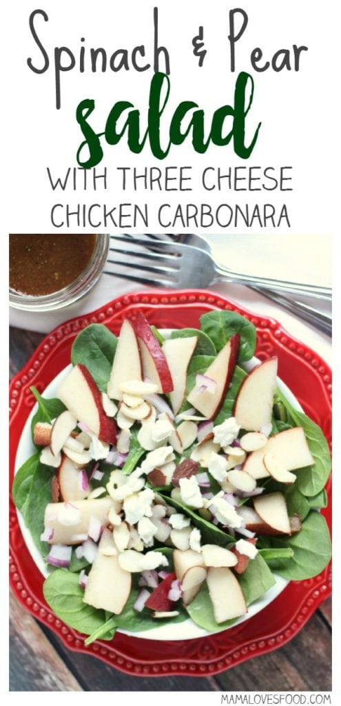 Spinach & Pear Salad with Three Cheese Chicken Carbonara