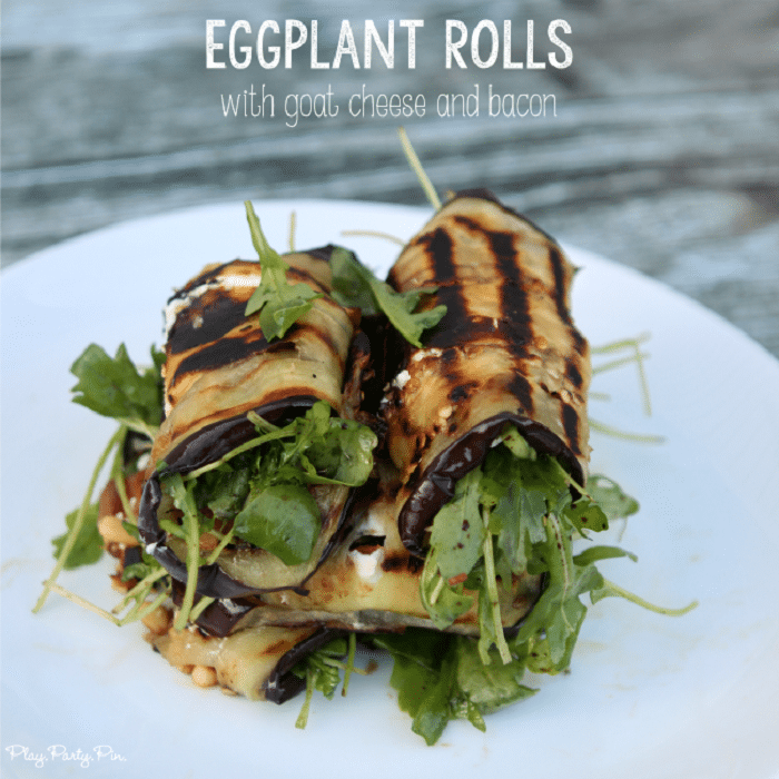Grilled Eggplant Rolls with Goat Cheese and Bacon