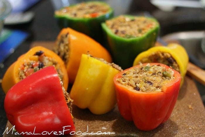 Mexican Stuffed Taco Peppers on a cutting board