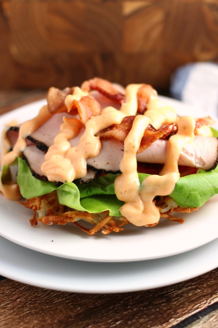 Open Face Turkey Club {with Hash Brown Buns!}