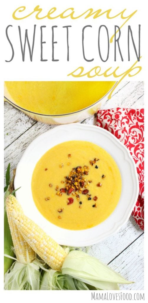 Creamy Sweet Corn Soup with Roasted Corn and Tomato Relish