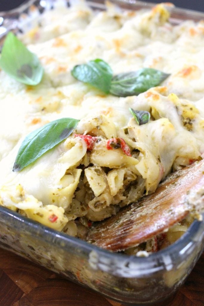 Cheesy Tortellini & Pesto Chicken Casserole Dinner Recipe