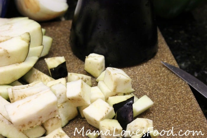 Easy Italian Soup in the Crock Pot - cutting eggplant