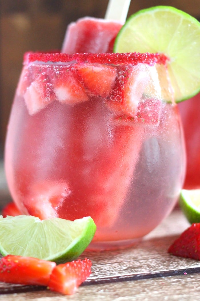 Strawberry Lime Popsicle Spritzer Cocktail or Mocktail Recipe