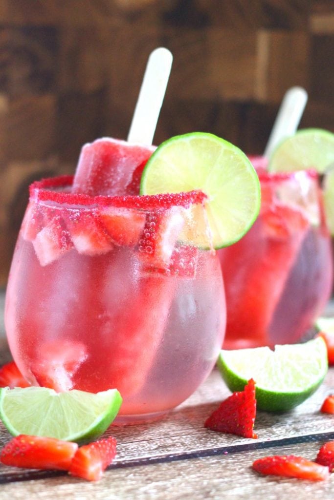 Strawberry Lime Popsicle Spritzer Cocktail or Mocktail Recipe
