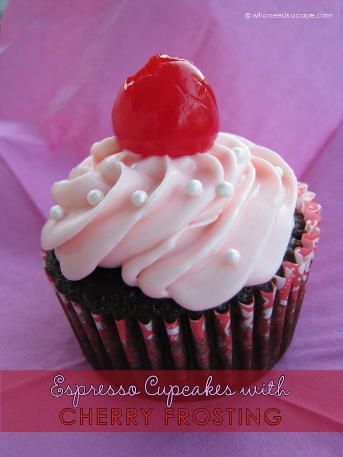Espresso Cupcakes with Cherry Frosting