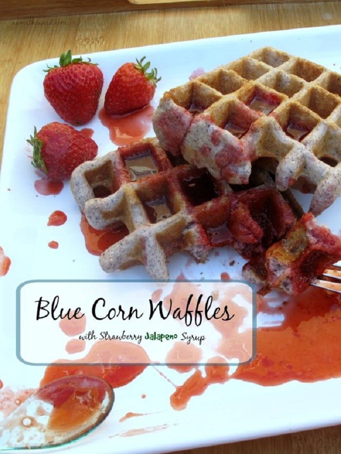 Blue Corn Waffles With Strawberry Jalapeno Syrup