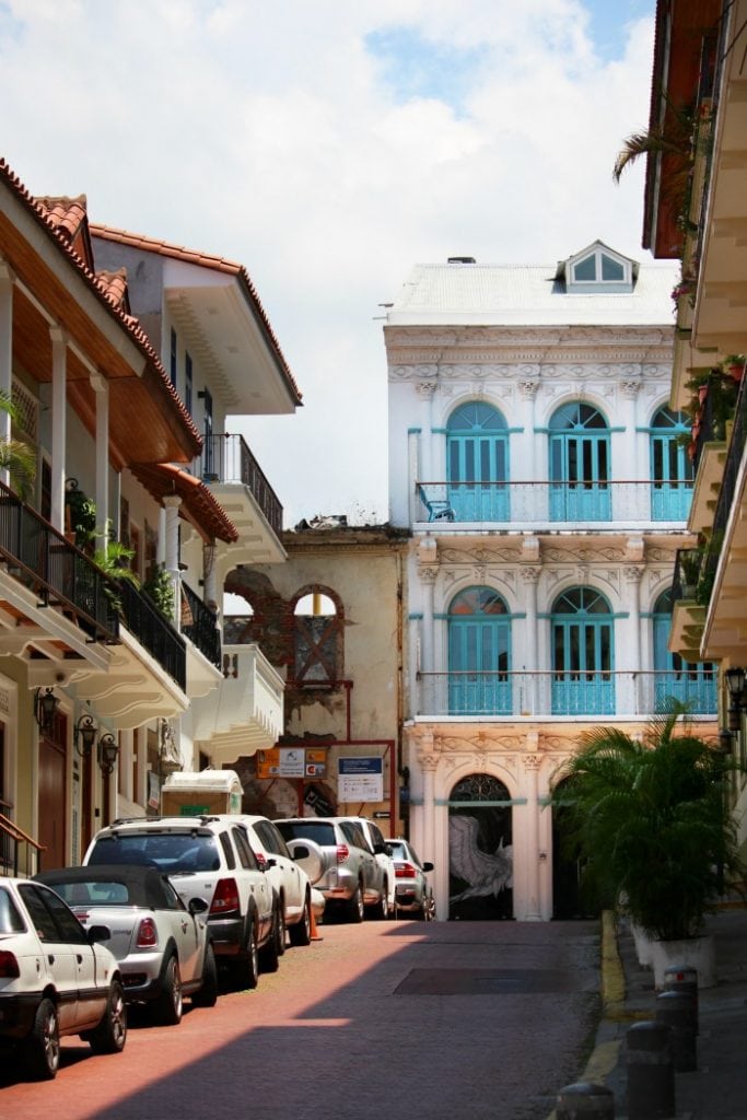 bright turquoise doors in panama city, panama