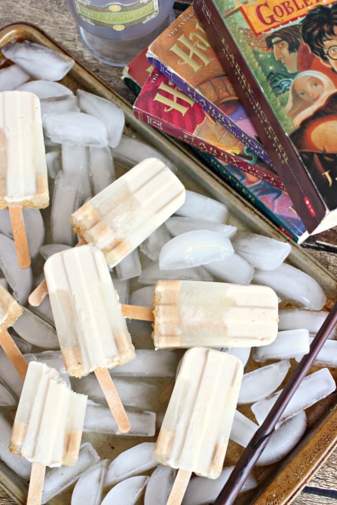butterbeer popsicles on ice so they don't melt while we read