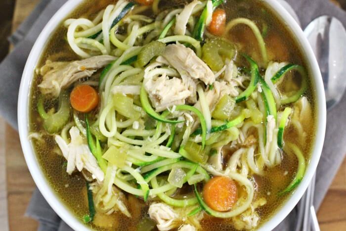 CHICKEN SOUP WITH ZUCCHINI NOODLES