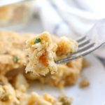 CHEESY CHICKEN AND RICE CASSEROLE ON A FORK