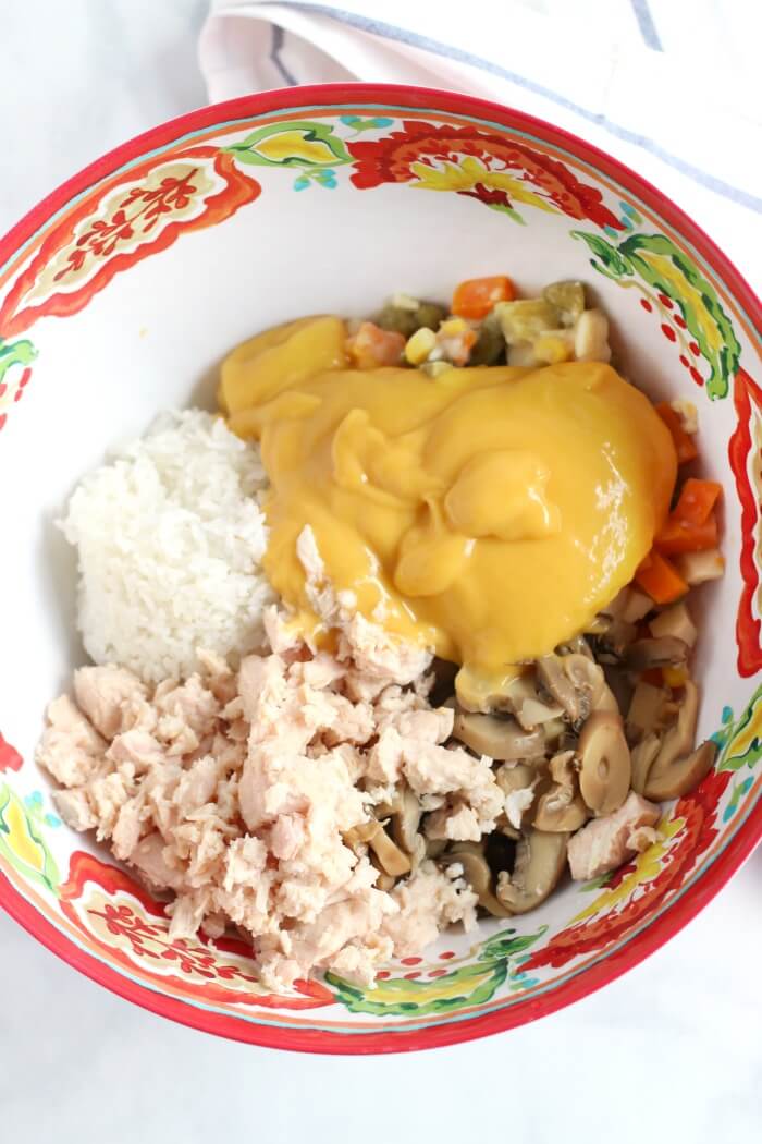 CHICKEN RICE MUSHROOMS VEGETABLES AND CHEESE FOR CHICKEN RICE CASSEROLE