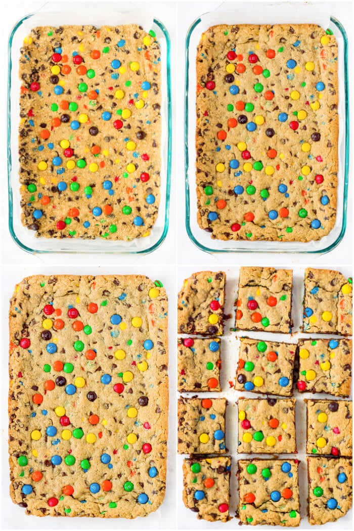Monster cookie bars are ooey gooey peanut butter, oatmeal, and M&M filled dessert bars that are bound to put a smile on your face! HOW TO MAKE MONSTER COOKIE BARS