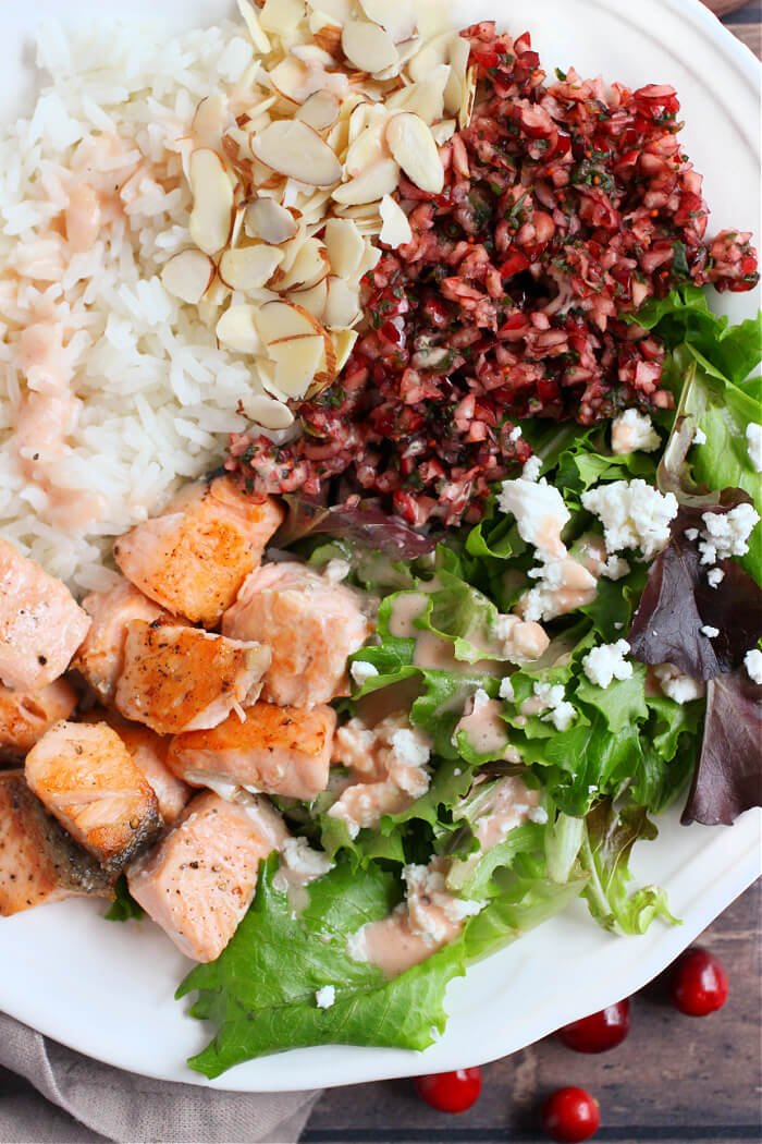 CRANBERRY AND ALMOND SALMON BOWL