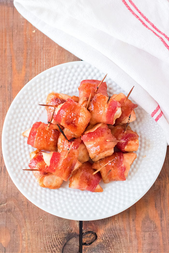 CHICKEN BITES WRAPPED IN BACON