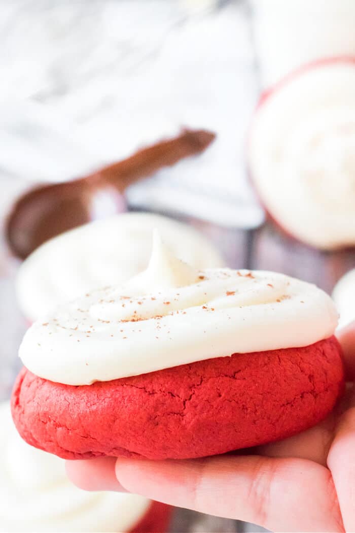 RED VELVET COOKIES WITH CREAM CHEESE FROSTING