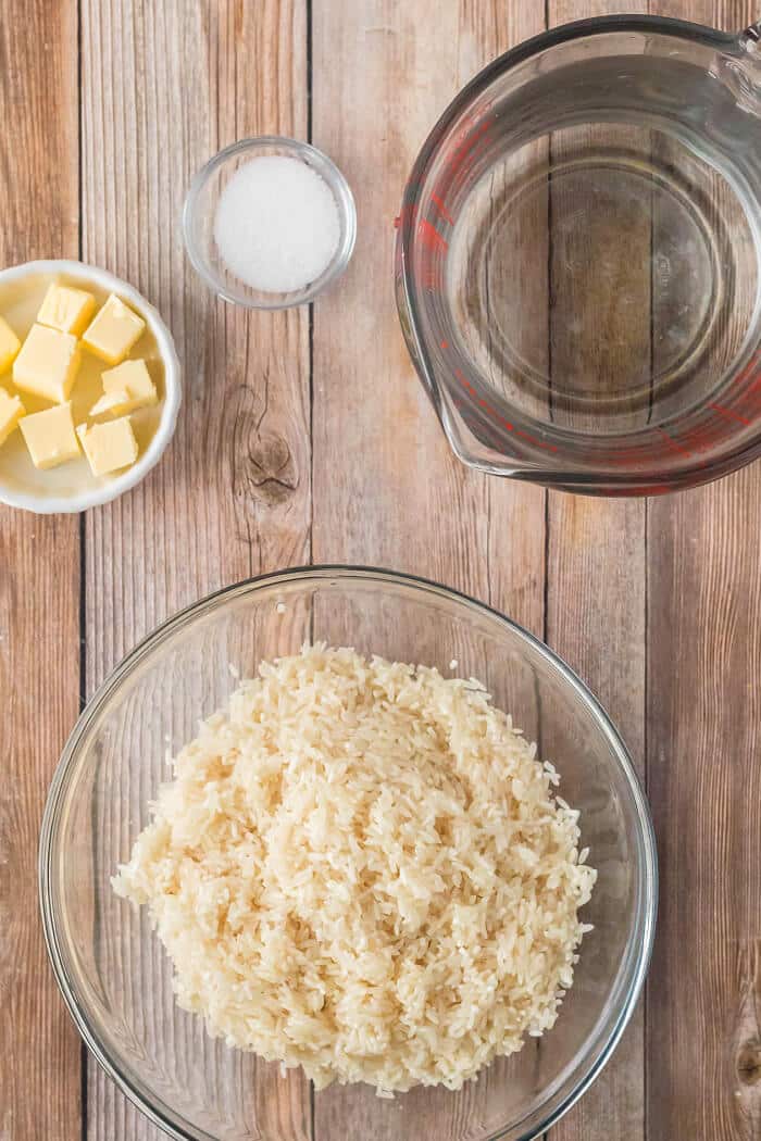 Baked rice is a foolproof way to make light and fluffy rice every time - no rice cooker, no problem! This rice is always perfect! BAKED RICE INGREDIENTS