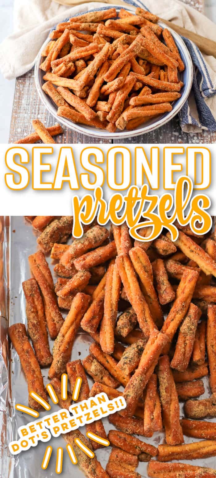 Seasoned pretzels (copycat Dot's Pretzels!) are a zesty snack made with braided pretzels, ranch, lemon pepper, salt, garlic salt, & cayenne. BEST SEASONED PRETZELS