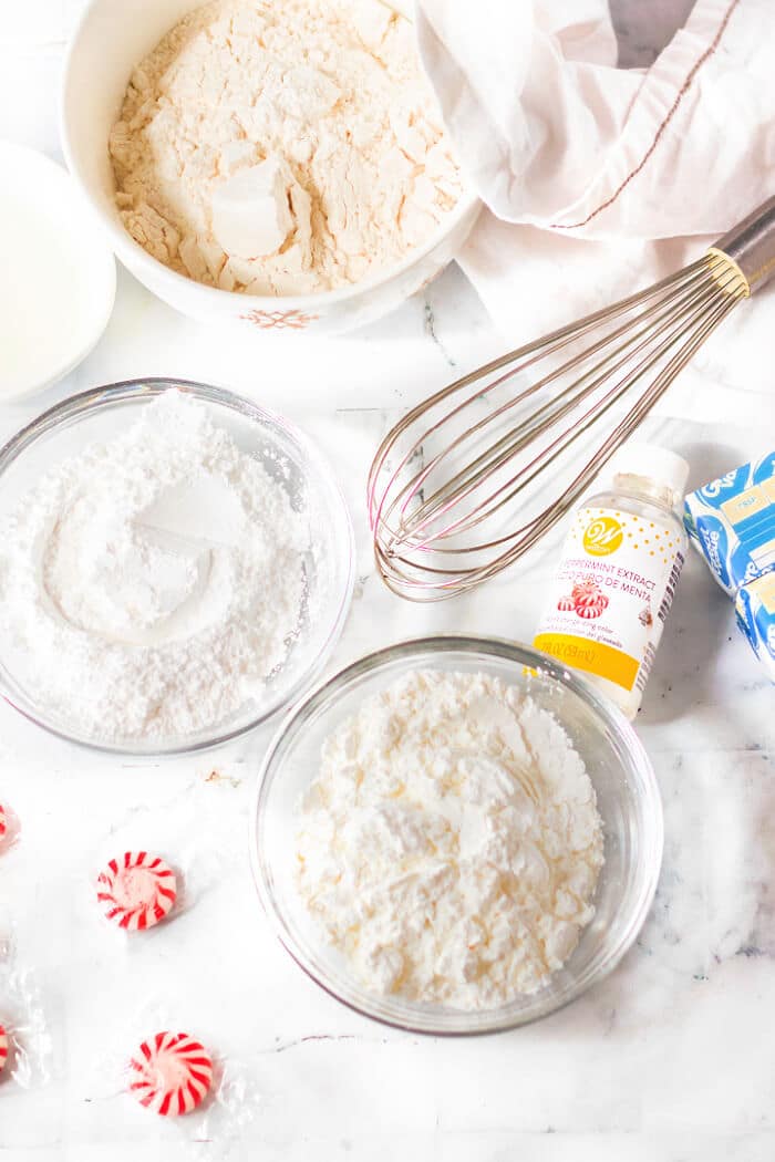 Peppermint meltaways are a melt-in-your-mouth cookie made with butter, powdered sugar & peppermint extract. PEPPERMINT MELTAWAY INGREDIENTS