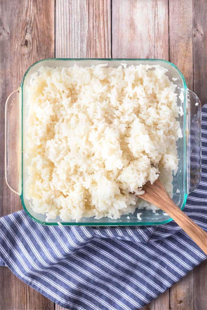 Baked rice is a foolproof way to make light and fluffy rice every time - no rice cooker, no problem! This rice is always perfect! RECIPE FOR BAKED RICE