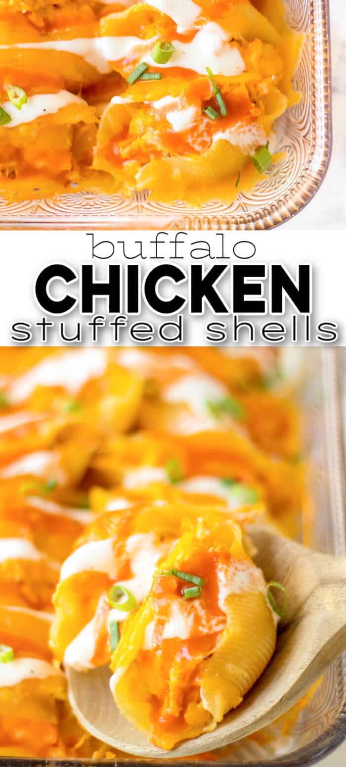 Buffalo chicken stuffed shells are jumbo pasta shells stuffed with cheesy chicken and wing sauce, it's the perfect fusion meal! BEST BUFFALO CHICKEN STUFFED SHELLS