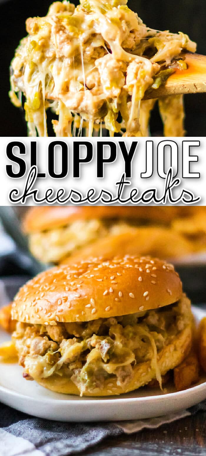 Cheesesteak sloppy joes are an easy meal made with ground beef or chicken, onion, green pepper, Worcestershire & creamy provolone cheese. BEST CHEESESTEAK SLOPPY JOES