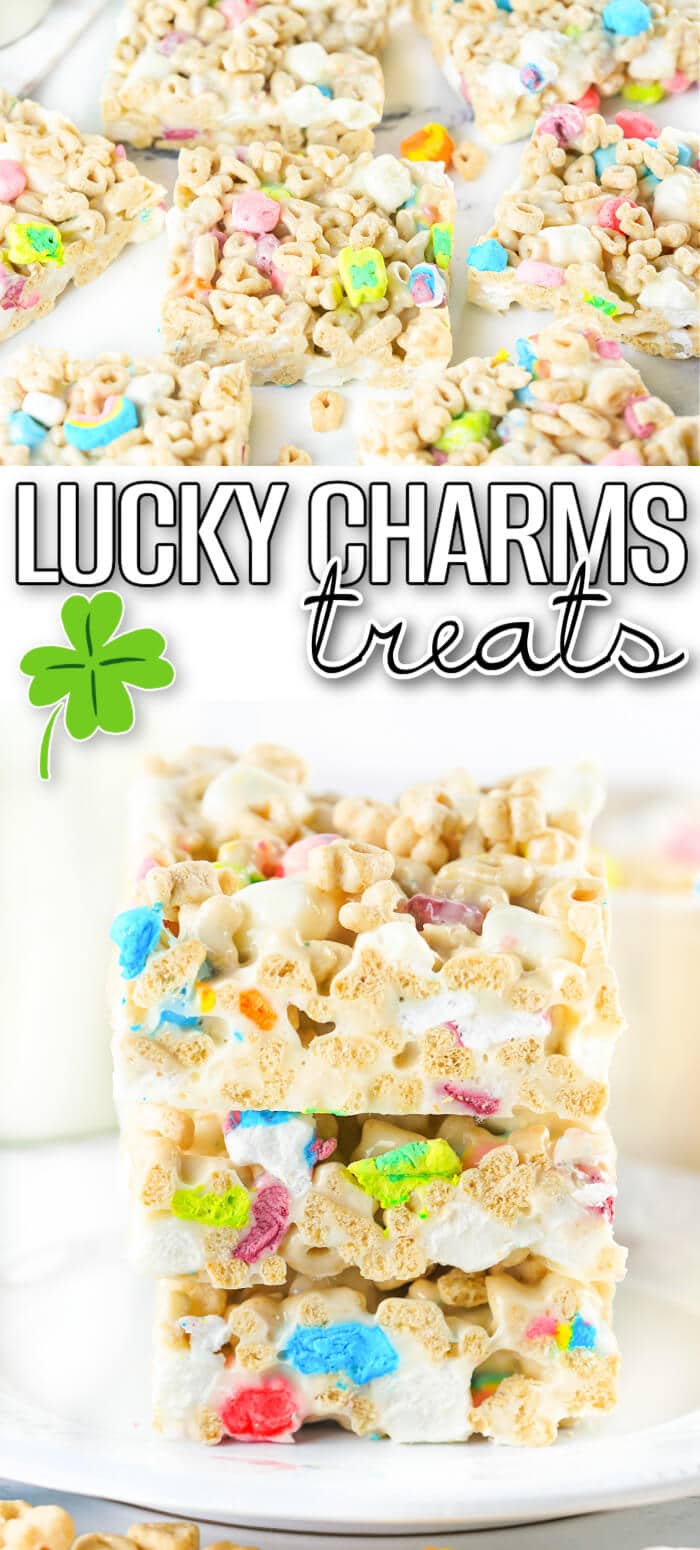 Lucky Charms rice krispie treats are a fun spin on the classic treats made with Lucky Charms cereal for a colorful and yummy dessert! BEST LUCKY CHARMS RICE KRISPIE TREATS