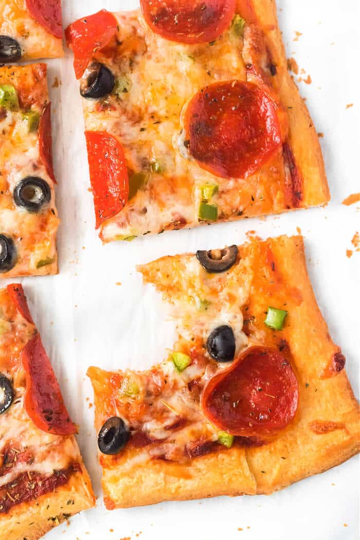 Crescent roll pizza is an easy shortcut for homemade pizza night, you just need crescent dough, sauce, cheese, and your favorite toppings! CRESCENT DOUGH PIZZA RECIPE