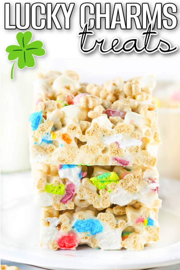 Lucky Charms rice krispie treats are a fun spin on the classic treats made with Lucky Charms cereal for a colorful and yummy dessert! EASY LUCKY CHARMS RICE KRISPIE TREATS
