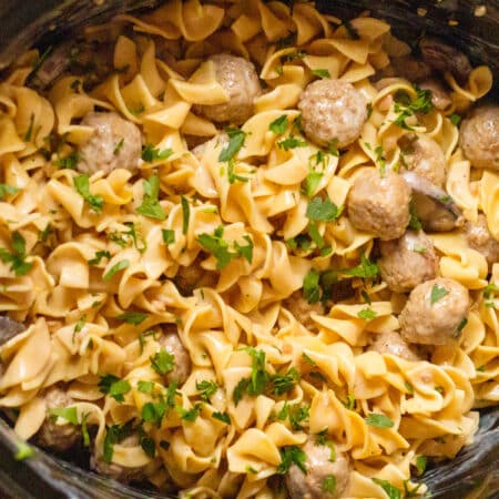 HOMEMADE SLOW COOKER MEATBALL STROGANOFF