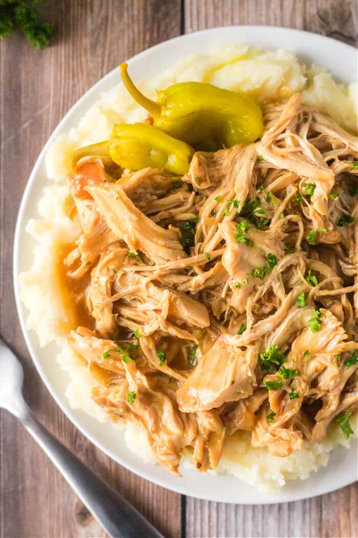 Mississippi chicken is a simple and delicious one pot meal made with shredded chicken and a tangy savory gravy. MISSISSIPPI SHREDDED CHICKEN