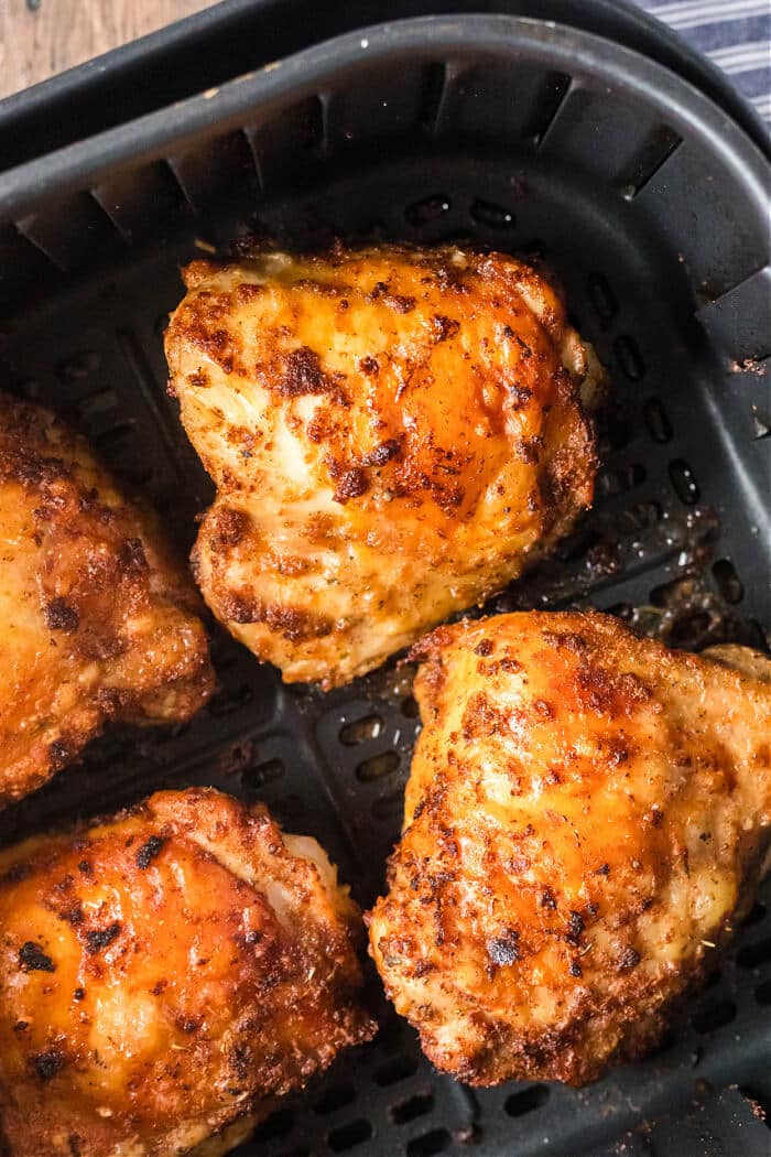 Air fryer chicken thighs are juicy and delicious and perfectly seasoned for a yummy and easy weeknight meal. AIR FRYER CHICKEN THIGHS