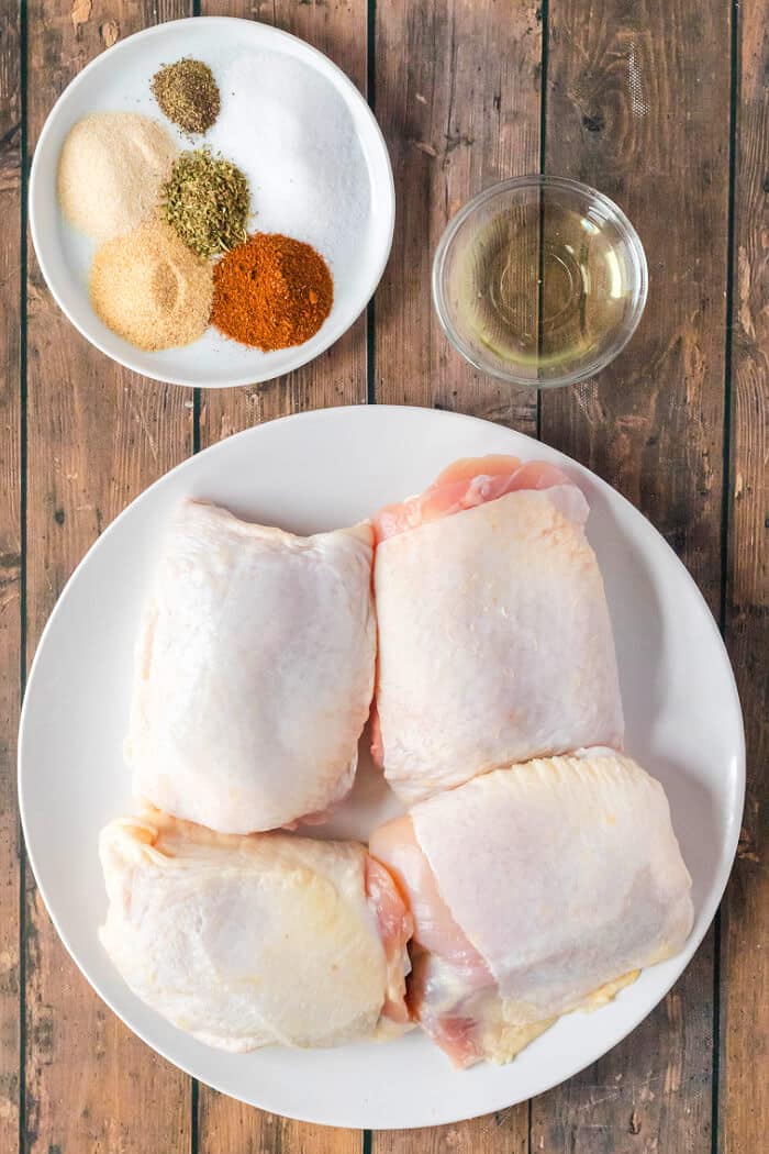 Air fryer chicken thighs are juicy and delicious and perfectly seasoned for a yummy and easy weeknight meal. AIR FRYER CHICKEN THIGHS INGREDIENTS