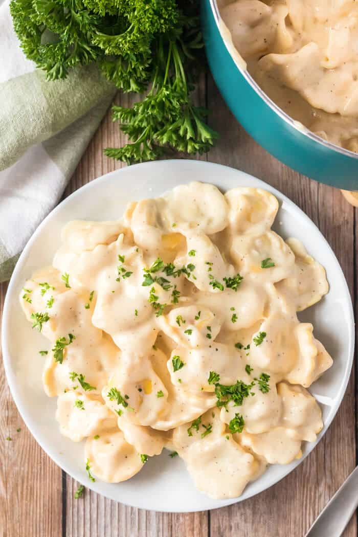 Tortellini alfredo is one of our favorite pasta dishes made with cheese tortellini and a creamy delicious homemade alfredo sauce! ALFREDO TORTELLINI RECIPE