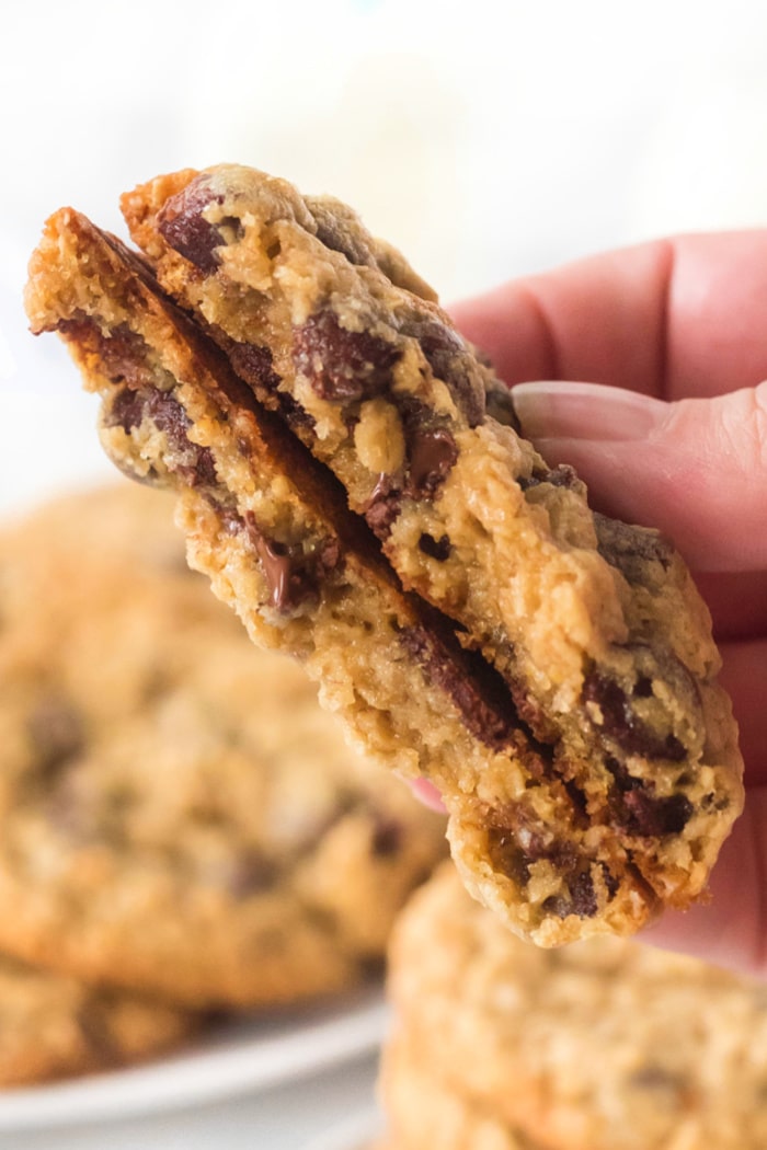 Chocolate chip and oatmeal cookies are wonderfully soft and chewy cookies made with quick oats and milk chocolate chips! CHEWY CHOCOLATE CHIP OATMEAL COOKIES