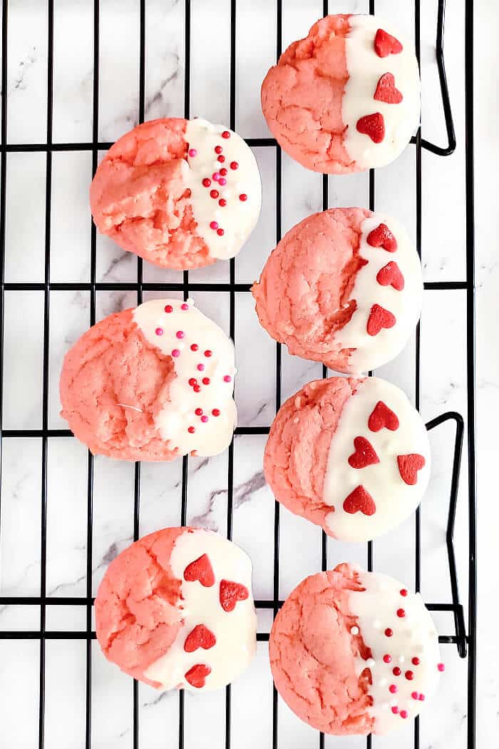 Strawberry cake mix cookies are soft, delicious, and the easiest cookies you'll make with only 3 simple ingredients! COOKIES WITH STRAWBERRY CAKE MIX