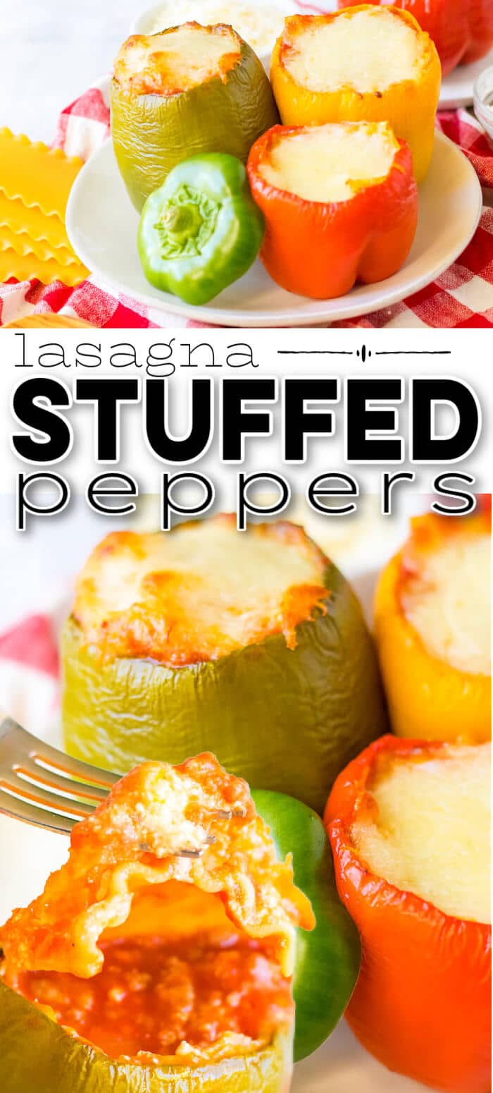 Lasagna stuffed peppers are an fun spin on the classic dish made with bell peppers, sausage, lasagna noodles, sauce and ricotta cheese! EASY LASAGNA STUFFED PEPPERS