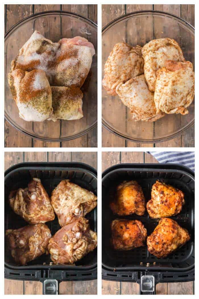 Air fryer chicken thighs are juicy and delicious and perfectly seasoned for a yummy and easy weeknight meal. HOW DO YOU COOK CHICKEN THIGHS IN AIR FRYER