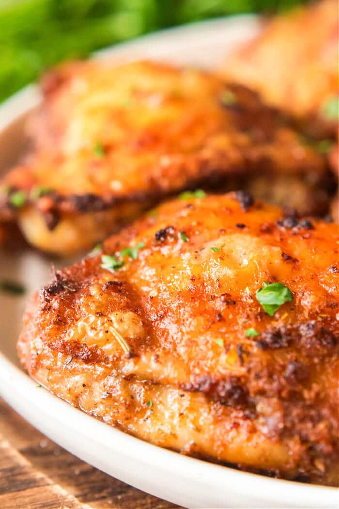 Air fryer chicken thighs are juicy and delicious and perfectly seasoned for a yummy and easy weeknight meal. HOW TO COOK CHICKEN THIGHS IN AIR FRYER