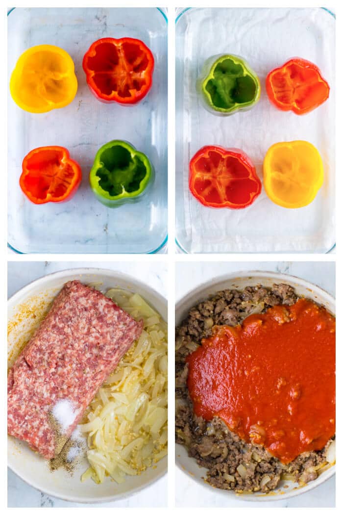 Lasagna stuffed peppers are an fun spin on the classic dish made with bell peppers, sausage, lasagna noodles, sauce and ricotta cheese! HOW TO MAKE LASAGNA STUFFED PEPPERS