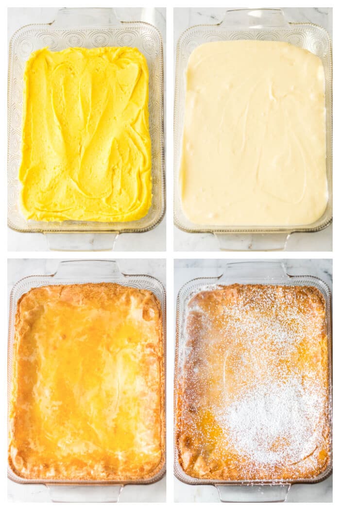 Lemon gooey butter cake is a sweet and tart treat made with lemon cake mix, cream cheese and powdered sugar! HOW TO MAKE LEMON GOOEY BUTTER CAKE