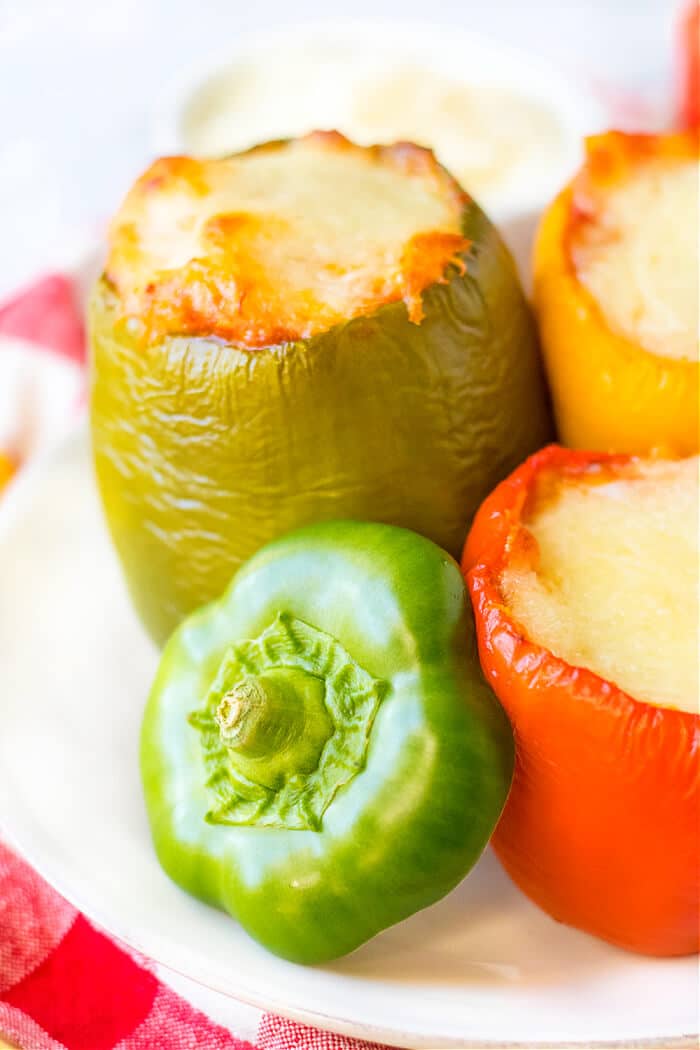 Lasagna stuffed peppers are an fun spin on the classic dish made with bell peppers, sausage, lasagna noodles, sauce and ricotta cheese! LASAGNA STUFFED BELL PEPPERS