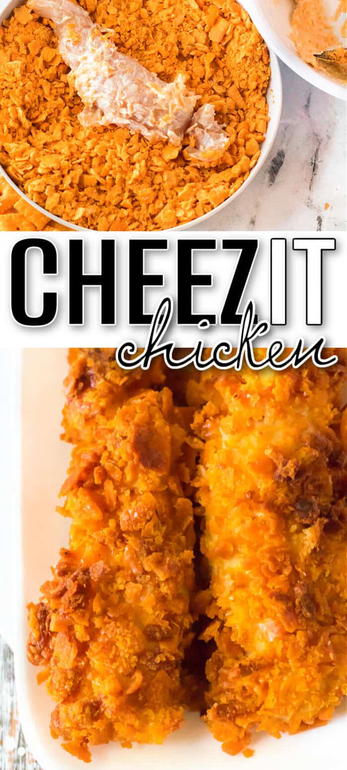 Cheez it chicken is a crunchy fun chicken dish with shredded cheddar cheese and Cheez-it crackers for a flavorful chicken tender! BEST CHEEZ IT CHICKEN