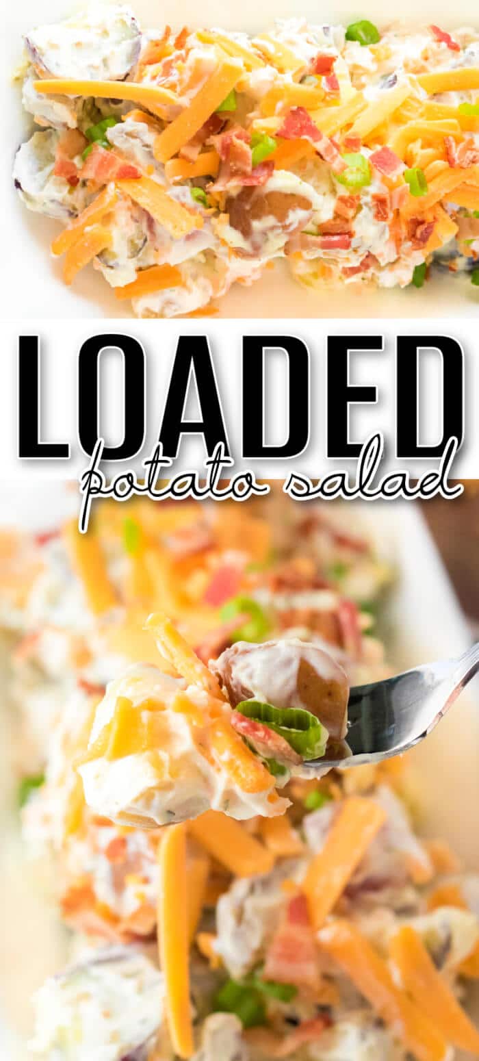 Loaded potato salad is a flavorful spin potato salad with potatoes, Ranch seasoning, bacon, shredded cheddar cheese and scallions! BEST LOADED POTATO SALAD