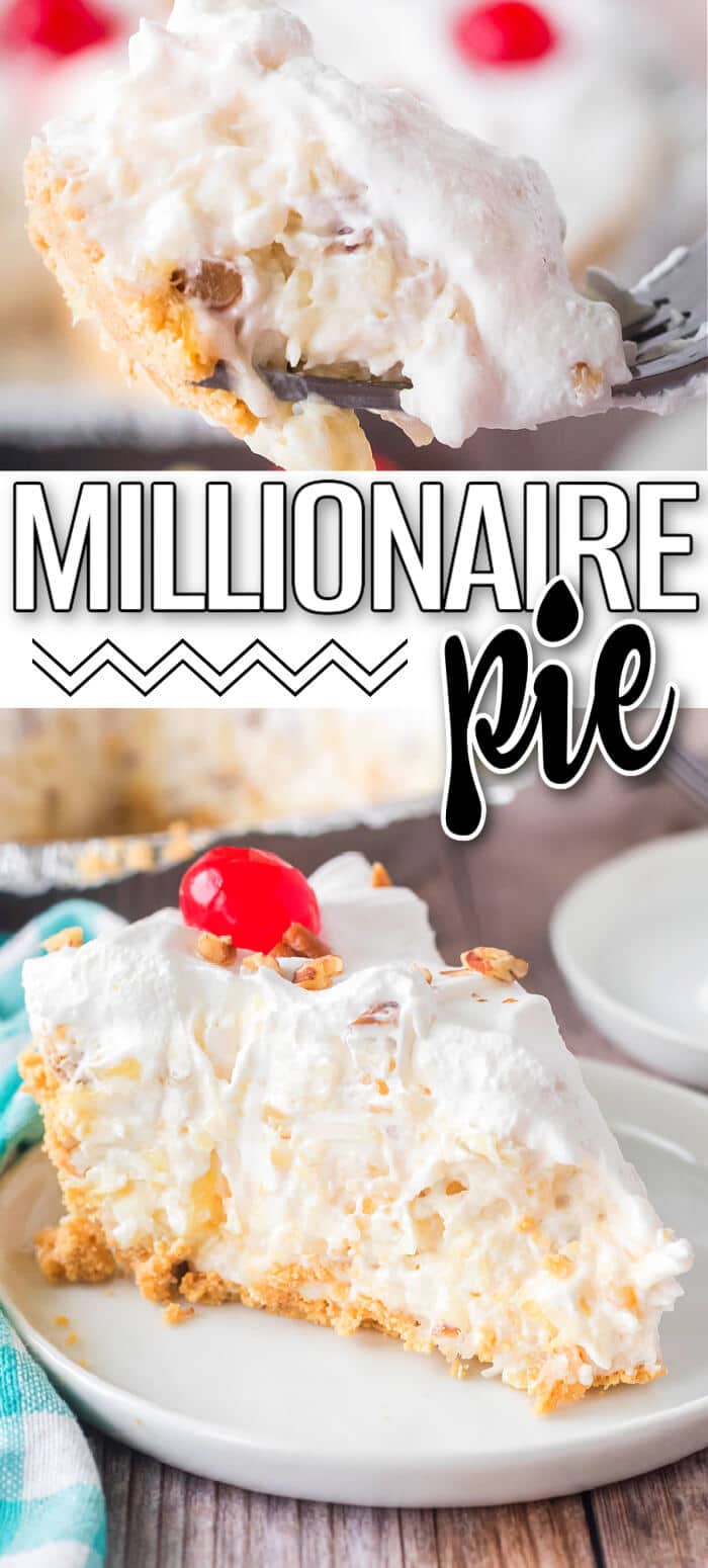 Millionaire pie is a creamy no-bake pie in a graham cracker crust with lemon juice, sweetened condensed milk, pineapple and coconut flakes! BEST MILLIONAIRE PIE